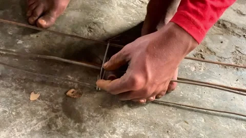 Assembly of iron to make poles Stockbeeldmateriaal 232559731