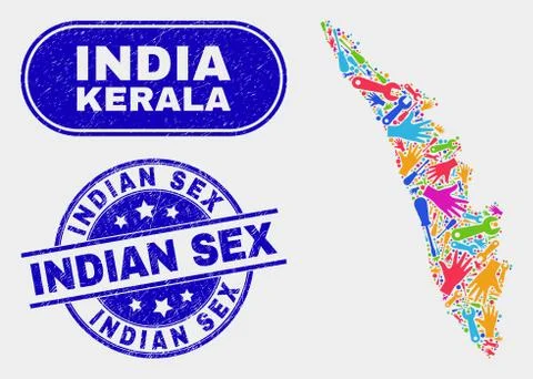 Assembly Kerala State Map and Grunge Indian Sex Stamp Seals Stock Illustration