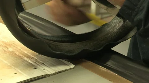 Assembly of a leather steering wheel Stock Footage 22413851