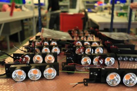 Assembly of led lights in manufacturing Stock Photos