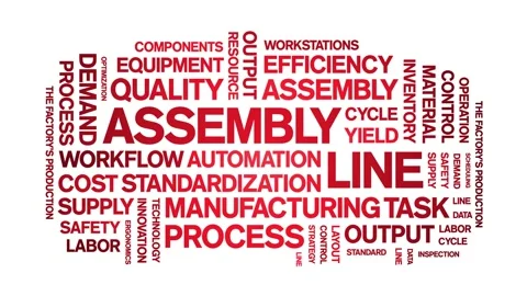 Assembly Line animated word cloud,animation kinetic typography seamless loop. Stock Footage 326384448