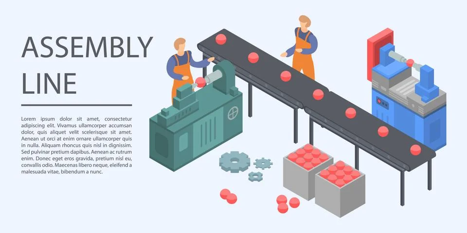 Assembly line concept banner, isometric style Stock Illustration