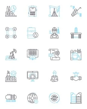 Assembly line linear icons set. Automation, Efficiency, Production, Machinery Stock Illustration