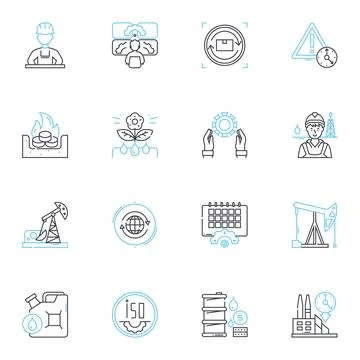 Assembly line linear icons set. Automation, Efficiency, Production, Machinery Stock Illustration