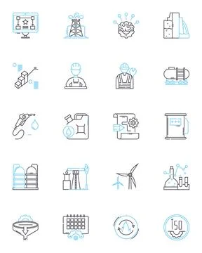 Assembly linear icons set. Compnts, Fasteners, Joining, Automation, Fabrication Ilustração Stock