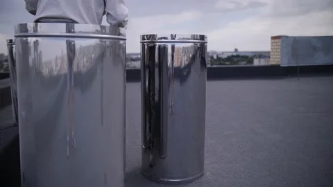 Assembly of a metal chimney Stock Footage 155453681