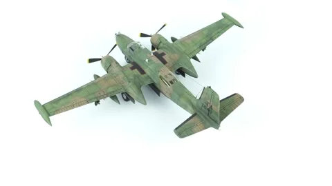 Assembly Model of the American Attack Aircraft A-26 Invader Top View. Stock Footage 295455456