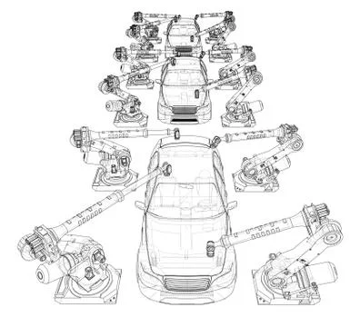 Assembly of motor vehicle Stock Illustration