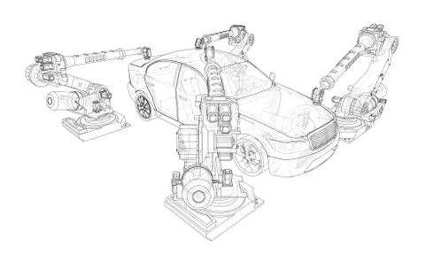 Assembly of motor vehicle Stock Illustration