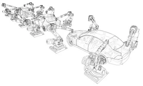 Assembly of motor vehicle Stock Illustration