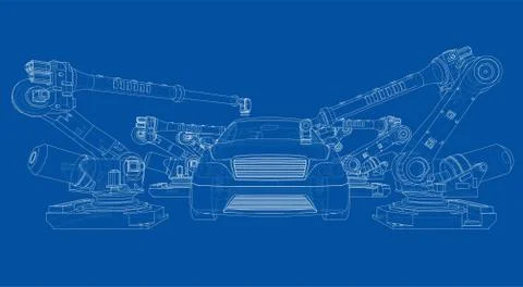 Assembly of motor vehicle Stock Illustration