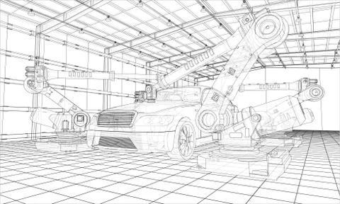 Assembly of motor vehicle Stock Illustration