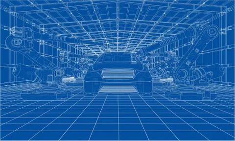 Assembly of motor vehicle Stock Illustration