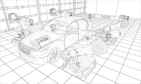 Assembly of motor vehicle イラスト素材