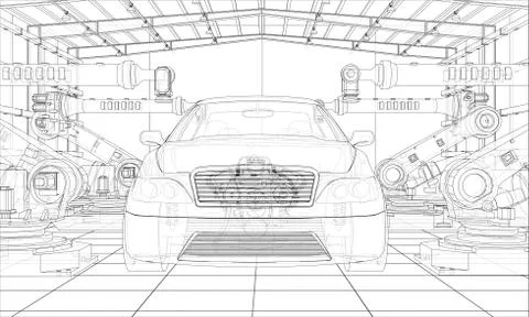 Assembly of motor vehicle イラスト素材