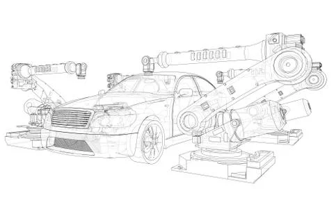 Assembly of motor vehicle Stock Illustration