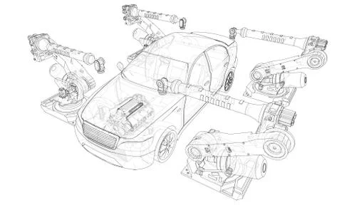 Assembly of motor vehicle Stock Illustration