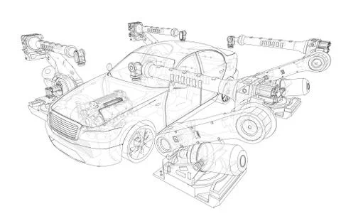 Assembly of motor vehicle Stock Illustration
