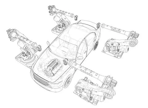 Assembly of motor vehicle Stock Illustration