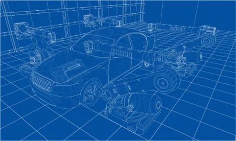 Assembly of motor vehicle Stock Illustration