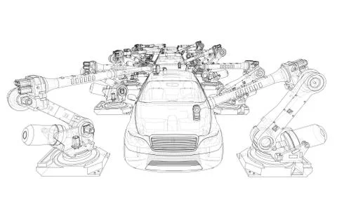 Assembly of motor vehicle Stock Illustration