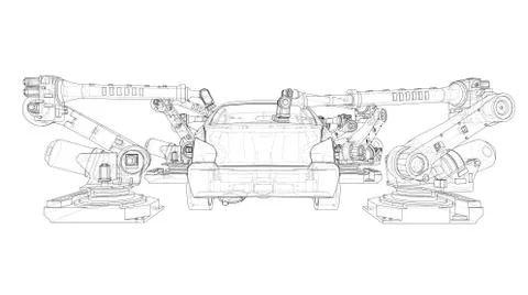 Assembly of motor vehicle Stock Illustration