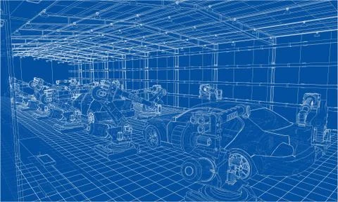 Assembly of motor vehicle Stock Illustration