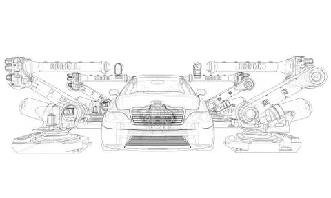 Assembly of motor vehicle Stock Illustration