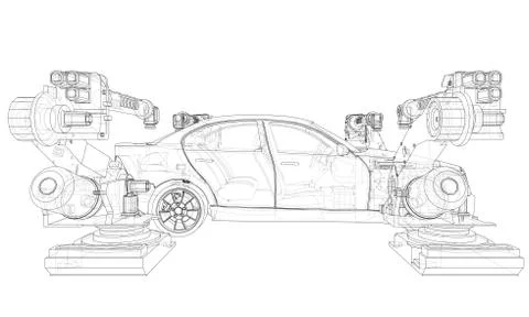 Assembly of motor vehicle Stock Illustration