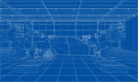Assembly of motor vehicle Stock Illustration