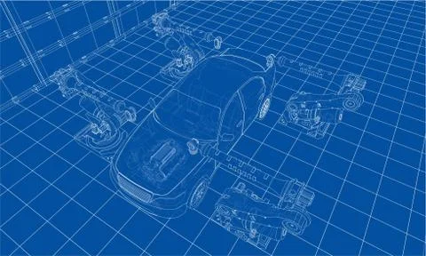 Assembly of motor vehicle Stock Illustration