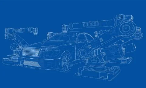 Assembly of motor vehicle Stock Illustration