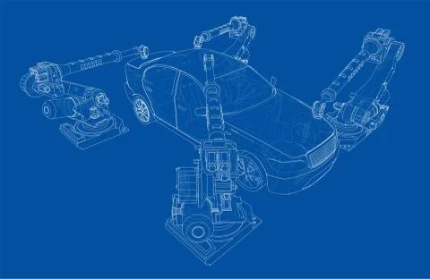 Assembly of motor vehicle Stock Illustration