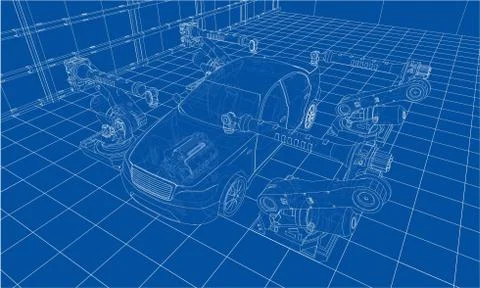 Assembly of motor vehicle Stock Illustration