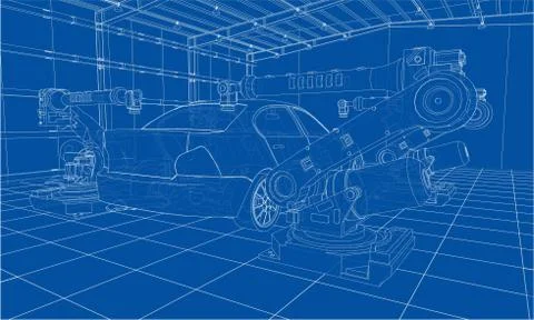 Assembly of motor vehicle Stock Illustration