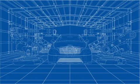 Assembly of motor vehicle. Vector Stock Illustration
