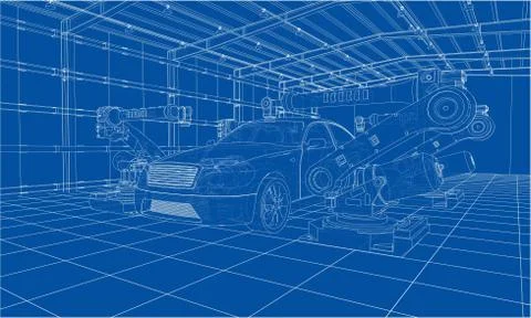 Assembly of motor vehicle. Vector Stock Illustration