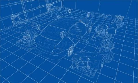Assembly of motor vehicle. Vector Stock Illustration