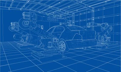 Assembly of motor vehicle. Vector Stock Illustration