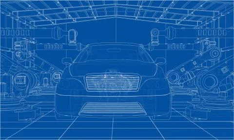 Assembly of motor vehicle. Vector Stock Illustration