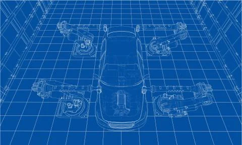 Assembly of motor vehicle. Vector 库存插图