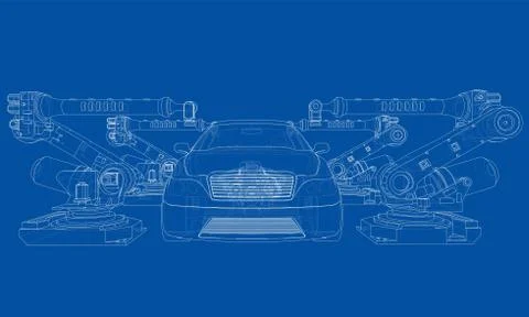 Assembly of motor vehicle. Vector Stock Illustration