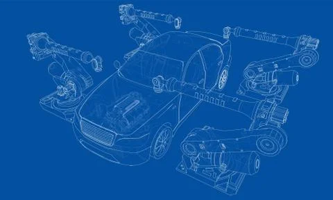 Assembly of motor vehicle. Vector Stock Illustration