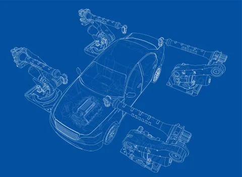 Assembly of motor vehicle. Vector Stock Illustration