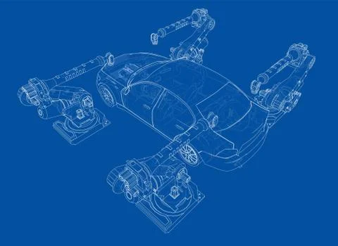 Assembly of motor vehicle. Vector Stock Illustration