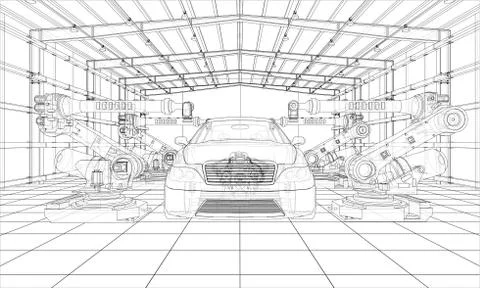 Assembly of motor vehicle. Vector イラスト素材