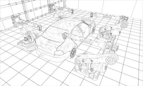 Assembly of motor vehicle. Vector Stock Illustration