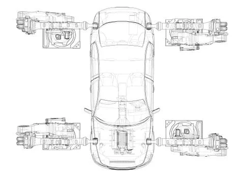 Assembly of motor vehicle. Vector Stock Illustration