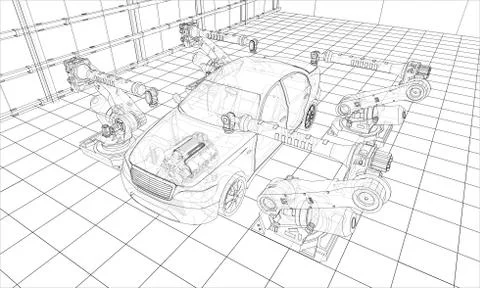 Assembly of motor vehicle. Vector Stock Illustration