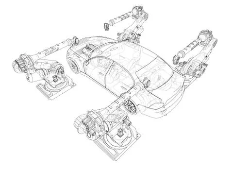 Assembly of motor vehicle. Vector Stock Illustration